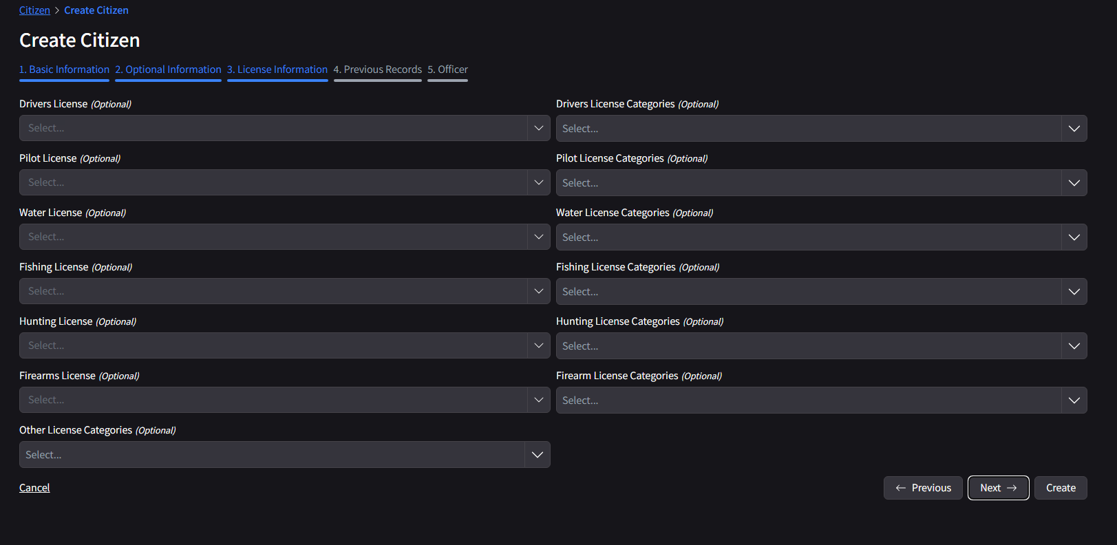 Create Citizen - License Info