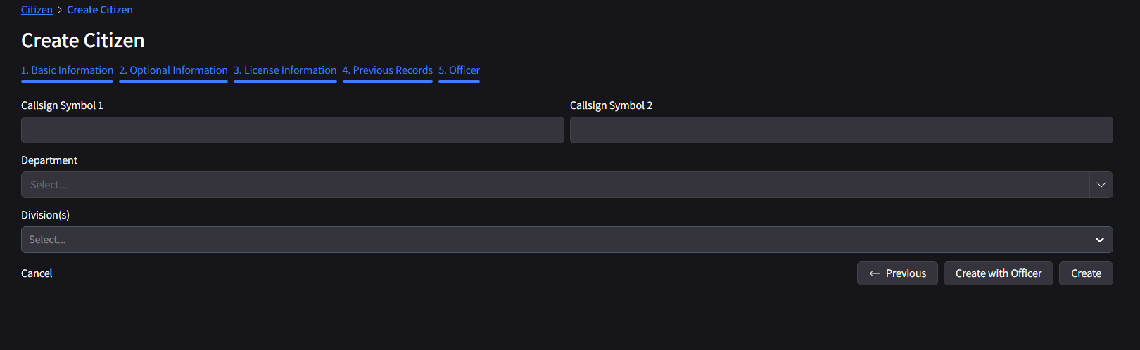 Create Citizen - Officer Tab